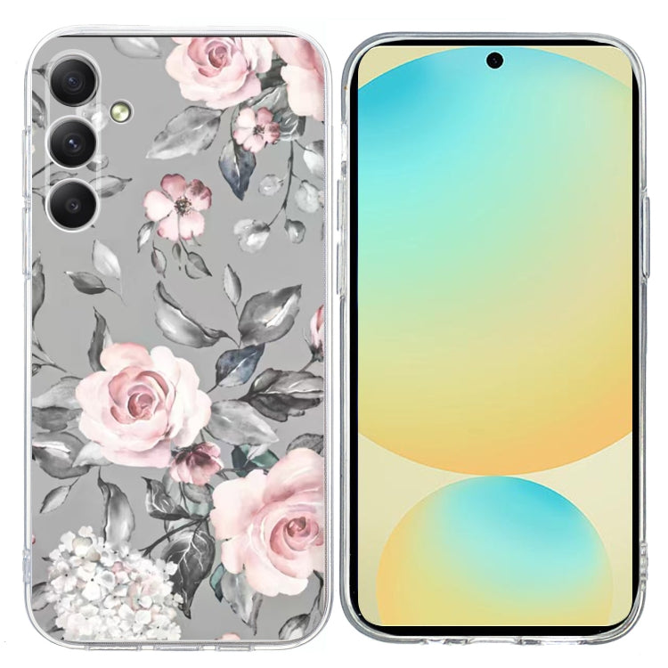 For Samsung Galaxy S25 FE 5G Colorful Painting Pattern TPU Phone Case(Flowers On Grey) - Galaxy Phone Cases by buy2fix | Online Shopping UK | buy2fix