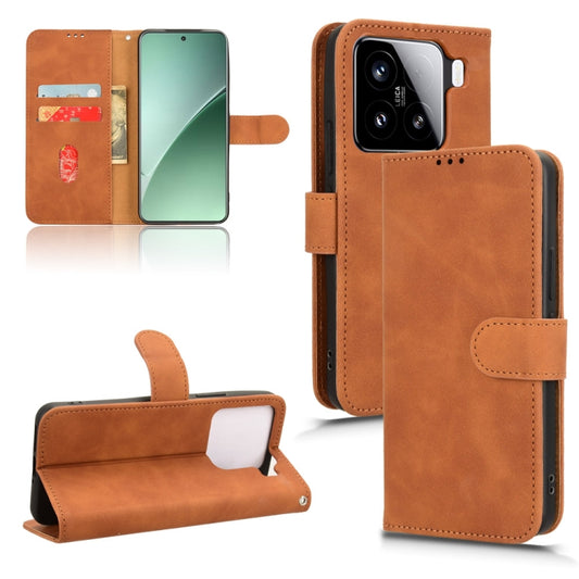 For Xiaomi 15 Pro Skin Feel Magnetic Flip Leather Phone Case(Brown) - Xiaomi Cases by buy2fix | Online Shopping UK | buy2fix