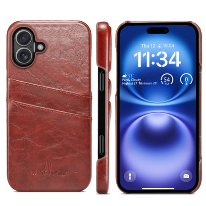 For iPhone 16 Plus Fierre Shann Retro Oil Wax Texture Card Slots PU Leather Phone Case(Brown) - iPhone 16 Plus Cases by FIERRE SHANN | Online Shopping UK | buy2fix