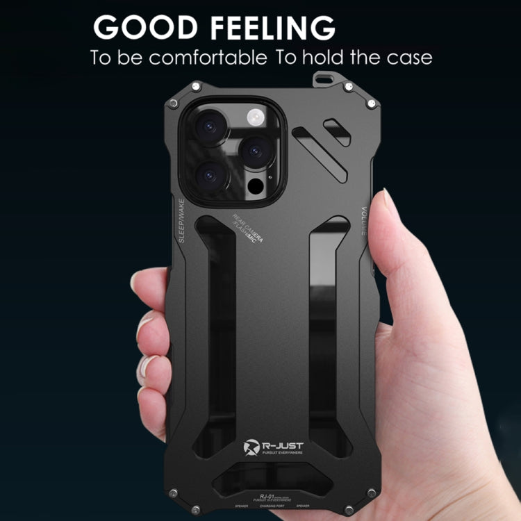 For iPhone 16 Pro R-JUST RJ-17 Shockproof Armor Hollow Metal Phone Case(Black) - iPhone 16 Pro Cases by R-JUST | Online Shopping UK | buy2fix