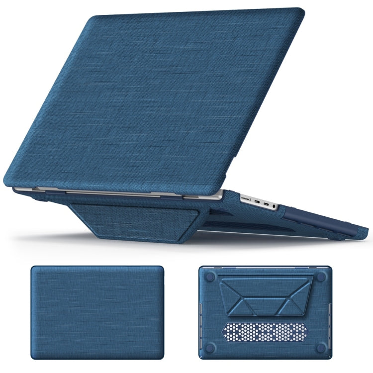 For MacBook Pro 16.2 inch A2991 / A2485 Fabric Magnetic Holder Laptop Protective Case(Navy Blue) - MacBook Pro Cases by buy2fix | Online Shopping UK | buy2fix