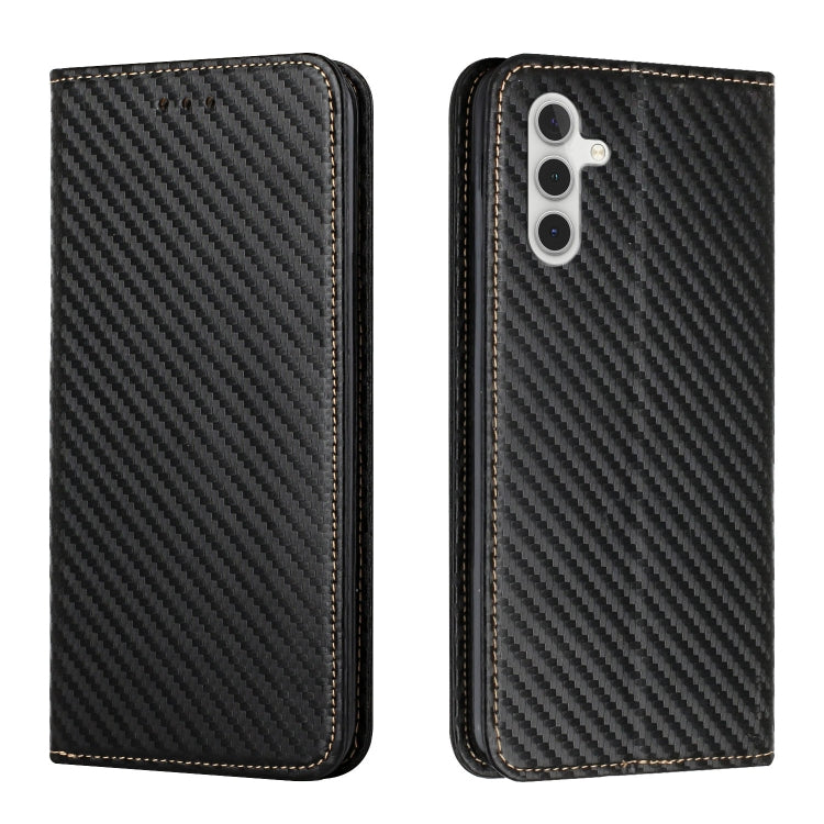 For Samsung Galaxy S25 5G Carbon Fiber Texture Magnetic Flip Leather Phone Case(Black) - Galaxy S25 5G Cases by buy2fix | Online Shopping UK | buy2fix