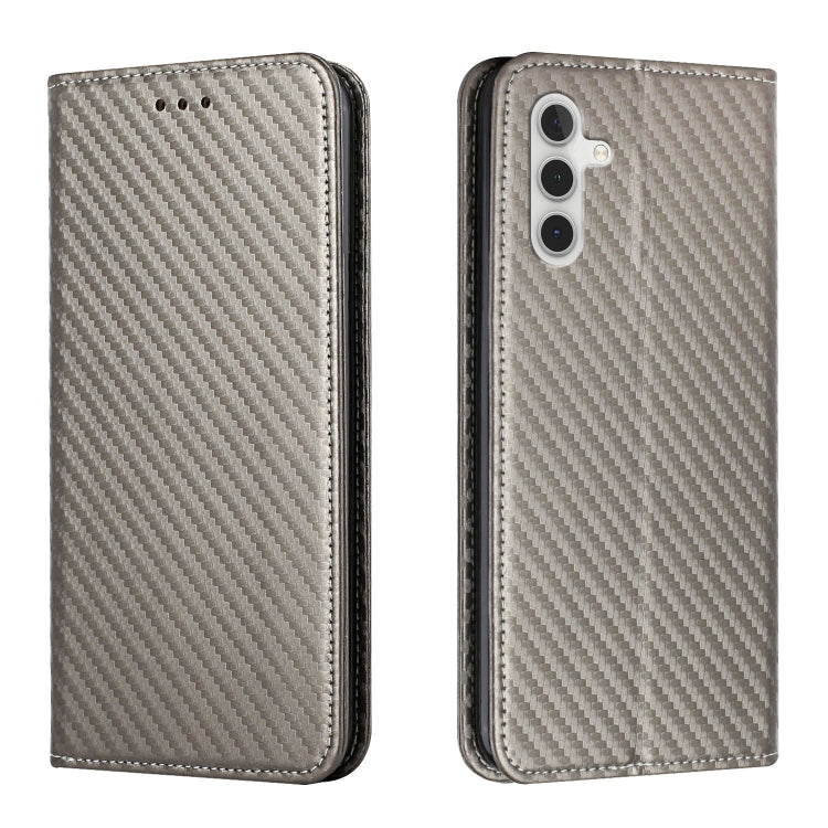 For Samsung Galaxy S25+ 5G Carbon Fiber Texture Magnetic Flip Leather Phone Case(Grey) - Galaxy S25+ 5G Cases by buy2fix | Online Shopping UK | buy2fix