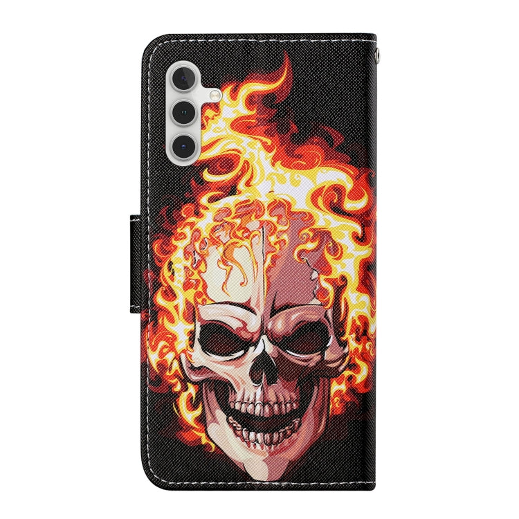 For Samsung Galaxy S25 5G Colored Drawing Pattern Leather Phone Case(Flame Skull) - Galaxy S25 5G Cases by buy2fix | Online Shopping UK | buy2fix