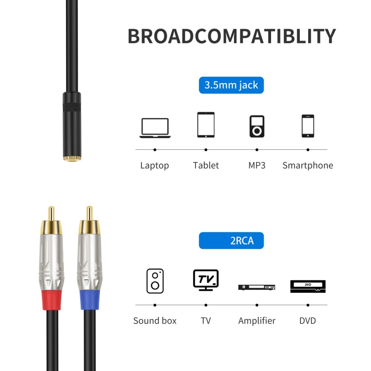 3.5mm 1/8 TRS Stereo Female to Dual RCA Male Y-type Audio Cable, Length:50cm - Microphone Audio Cable & Connector by buy2fix | Online Shopping UK | buy2fix