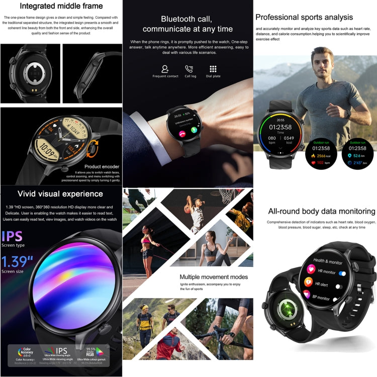 ZW63 1.39 inch Round Screen Smart Watch, Heart Rate / Blood Pressure / Blood Sugar / Blood Oxygen / Body Temperature / MET Test(Black) - Smart Wristbands by buy2fix | Online Shopping UK | buy2fix