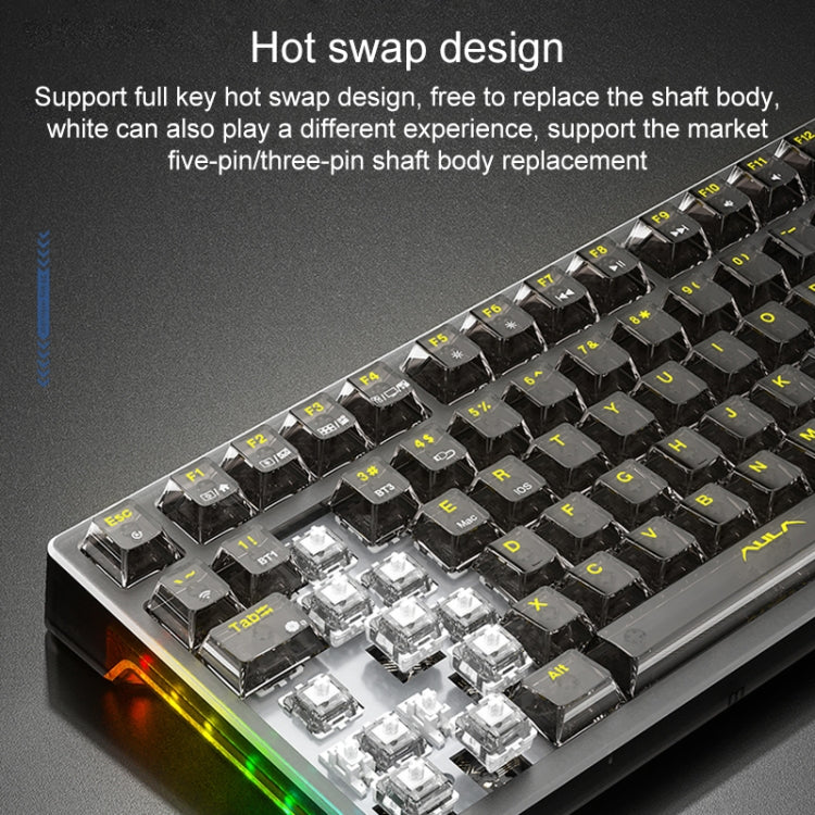 AULA F98 Pro 99 Keys Wired/2.4G/Bluetooth Three Model RGB Mechanical Keyboard, Shaft:Ice Crystal Shaft(Transparent White) - Wireless Keyboard by AULA | Online Shopping UK | buy2fix