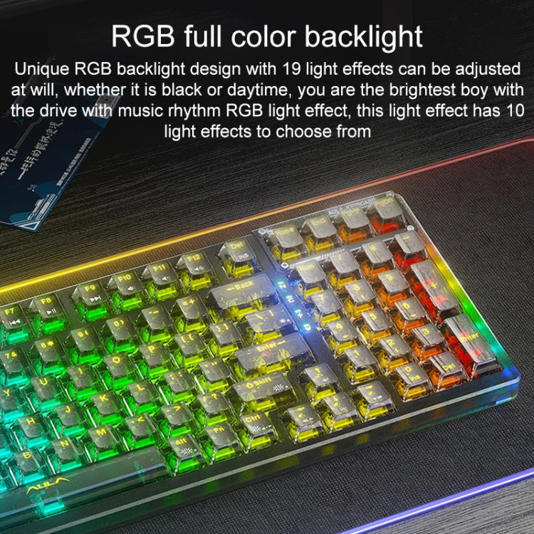 AULA F98 Pro 99 Keys Wired/2.4G/Bluetooth Three Model RGB Mechanical Keyboard, Shaft:Ice Crystal Shaft(Transparent White) - Wireless Keyboard by AULA | Online Shopping UK | buy2fix