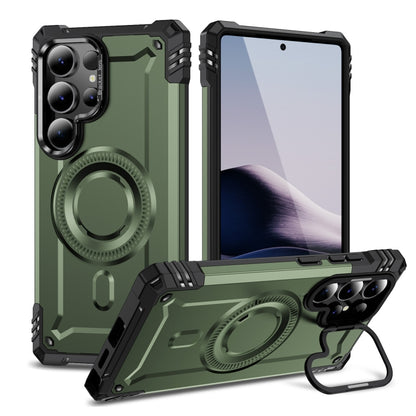 For Samsung Galaxy S25 Ultra 5G Lens Holder MagSafe Phone Case(Army Green) - Galaxy S25 Ultra 5G Cases by buy2fix | Online Shopping UK | buy2fix