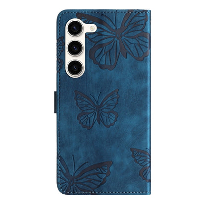 For Samsung Galaxy S25+ 5G Skin-feel Embossed Butterfly Leather Phone Case(Blue) - Galaxy S25+ 5G Cases by buy2fix | Online Shopping UK | buy2fix