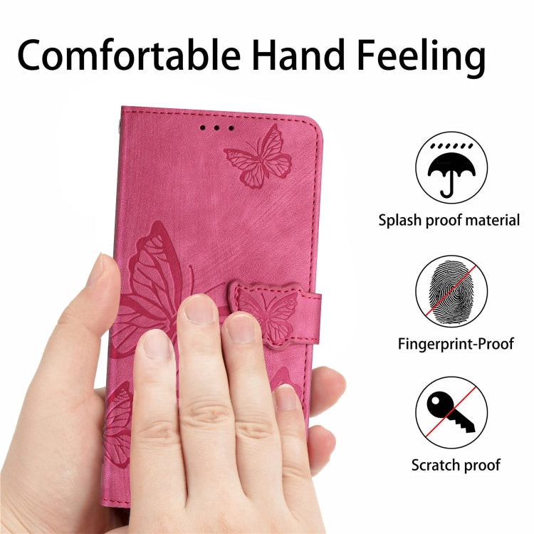 For Samsung Galaxy S25+ 5G Skin-feel Embossed Butterfly Leather Phone Case(Rose Red) - Galaxy S25+ 5G Cases by buy2fix | Online Shopping UK | buy2fix