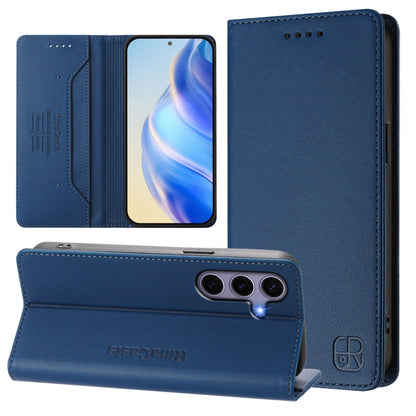 For Samsung Galaxy S24+ / S25+ 5G RC01 Dual-Folded Magnetic Suction RFID Leather Phone Case(Dark Blue) - Galaxy S25+ 5G Cases by buy2fix | Online Shopping UK | buy2fix