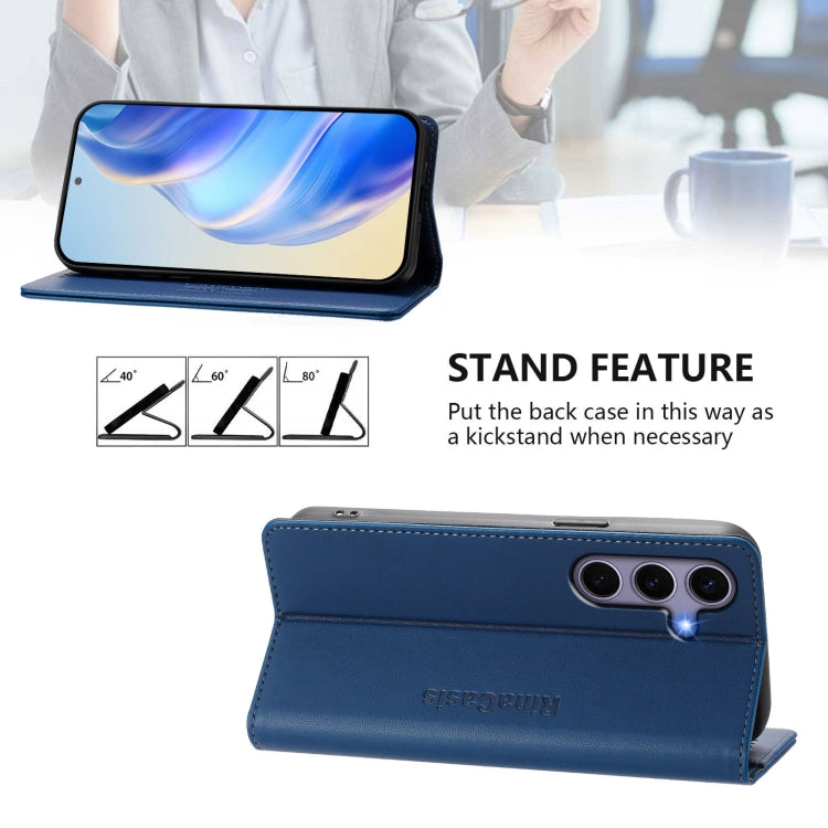 For Samsung Galaxy S24+ / S25+ 5G RC01 Dual-Folded Magnetic Suction RFID Leather Phone Case(Dark Blue) - Galaxy S25+ 5G Cases by buy2fix | Online Shopping UK | buy2fix