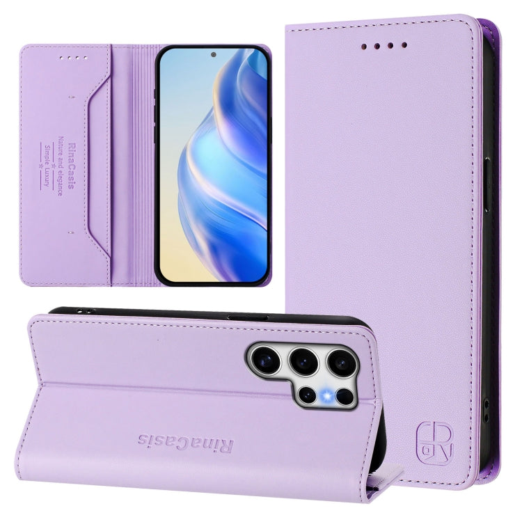 For Samsung Galaxy S25 Ultra 5G RC01 Dual-Folded Magnetic Suction RFID Leather Phone Case(Light Purple) - Galaxy S25 Ultra 5G Cases by buy2fix | Online Shopping UK | buy2fix