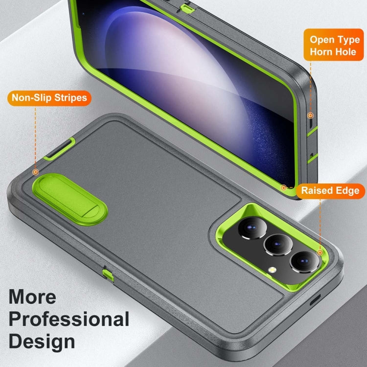 For Samsung Galaxy S24 / S25 5G Rugged PC Hybrid Silicone Phone Case with Holder(Grey+Fresh Green) - Galaxy S25 5G Cases by buy2fix | Online Shopping UK | buy2fix