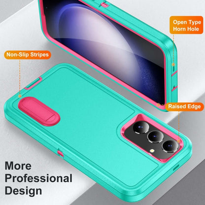 For Samsung Galaxy S24 / S25 5G Rugged PC Hybrid Silicone Phone Case with Holder(Light Green+Rose Red) - Galaxy S25 5G Cases by buy2fix | Online Shopping UK | buy2fix