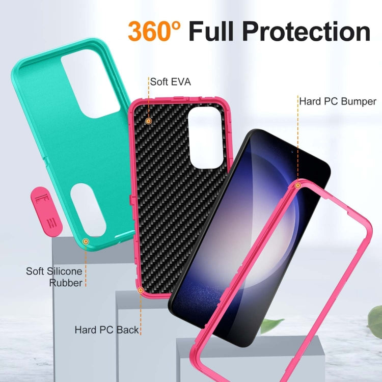 For Samsung Galaxy S24 / S25 5G Rugged PC Hybrid Silicone Phone Case with Holder(Light Green+Rose Red) - Galaxy S25 5G Cases by buy2fix | Online Shopping UK | buy2fix