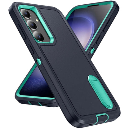 For Samsung Galaxy S24 / S25 5G Rugged PC Hybrid Silicone Phone Case with Holder(Dark Blue+Light Green) - Galaxy S25 5G Cases by buy2fix | Online Shopping UK | buy2fix