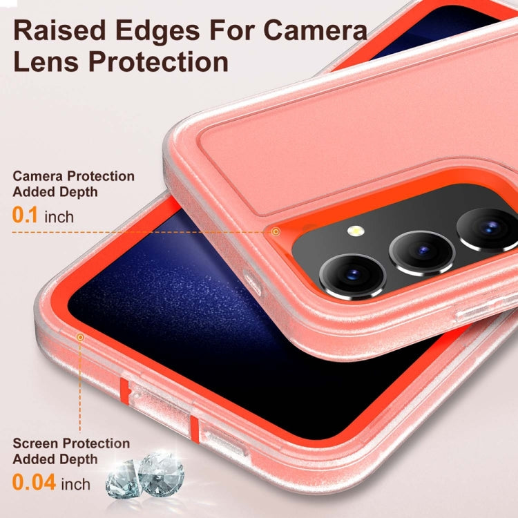 For Samsung Galaxy S24+ / S25+ 5G Rugged PC Hybrid Silicone Phone Case with Holder(Transparent+Orange) - Galaxy S25+ 5G Cases by buy2fix | Online Shopping UK | buy2fix