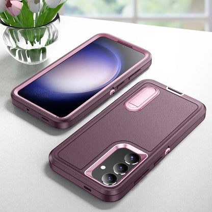 For Samsung Galaxy S24+ / S25+ 5G Rugged PC Hybrid Silicone Phone Case with Holder(Purple+Pink) - Galaxy S25+ 5G Cases by buy2fix | Online Shopping UK | buy2fix