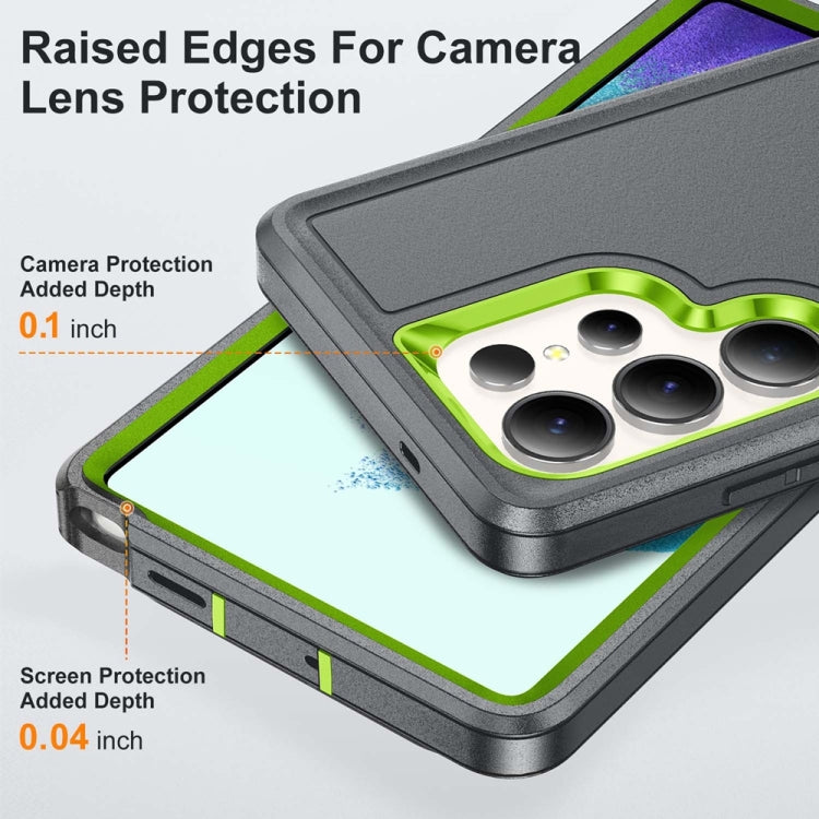 For Samsung Galaxy S25 Ultra 5G Rugged PC Hybrid Silicone Phone Case with Holder(Grey+Fresh Green) - Galaxy S25 Ultra 5G Cases by buy2fix | Online Shopping UK | buy2fix