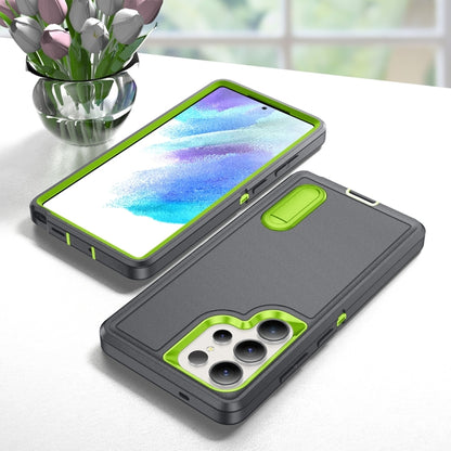 For Samsung Galaxy S25 Ultra 5G Rugged PC Hybrid Silicone Phone Case with Holder(Grey+Fresh Green) - Galaxy S25 Ultra 5G Cases by buy2fix | Online Shopping UK | buy2fix