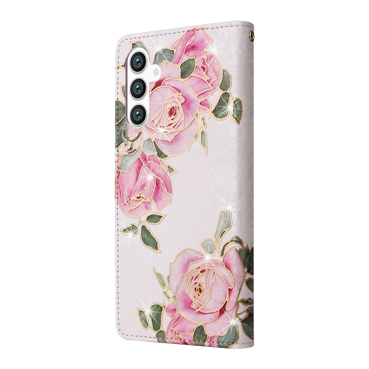 For Samsung Galaxy S25 5G Bronzing Painting RFID Leather Phone Case(Rose Flower) - Galaxy S25 5G Cases by buy2fix | Online Shopping UK | buy2fix