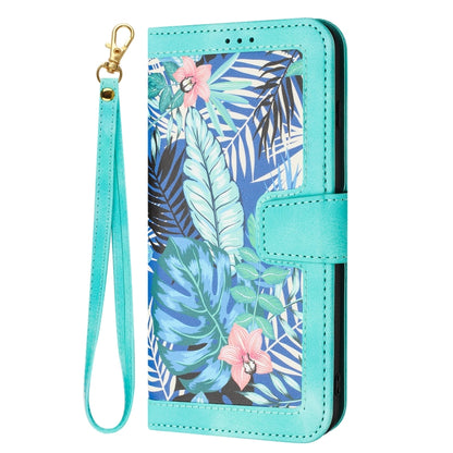 For Samsung Galaxy S25+ 5G Floral Pattern Leather Phone Case with Lanyard(Green) - Galaxy S25+ 5G Cases by buy2fix | Online Shopping UK | buy2fix