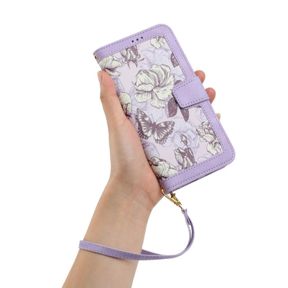 For Samsung Galaxy S25+ 5G Floral Pattern Leather Phone Case with Lanyard(Light Purple) - Galaxy S25+ 5G Cases by buy2fix | Online Shopping UK | buy2fix