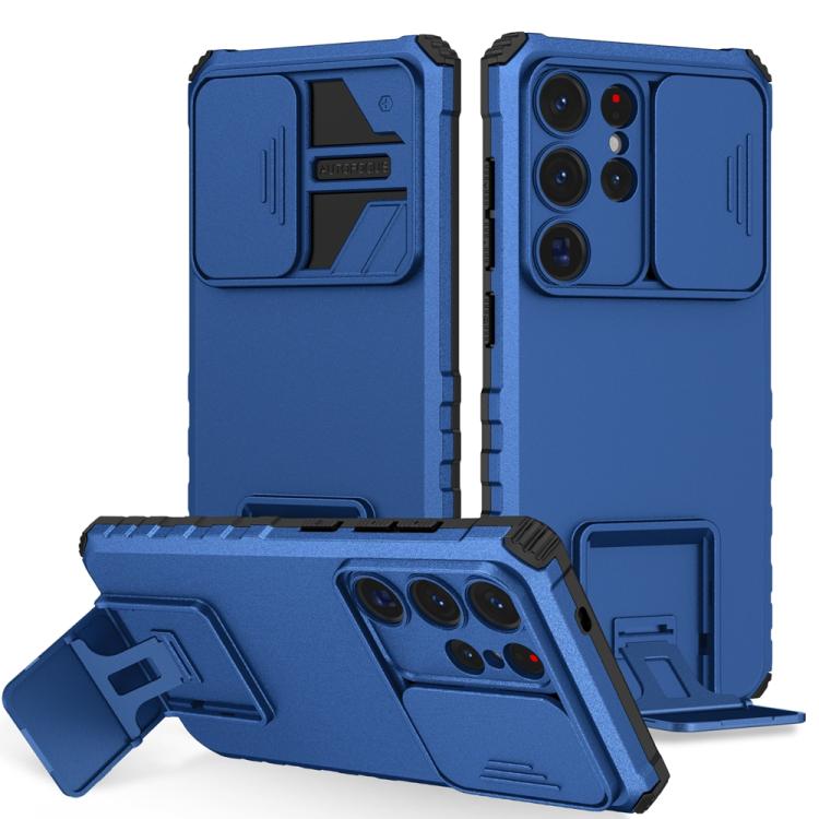 For Samsung Galaxy S25 Ultra 5G Stereoscopic Holder Sliding Camshield Phone Case(Blue) - Galaxy S25 Ultra 5G Cases by buy2fix | Online Shopping UK | buy2fix