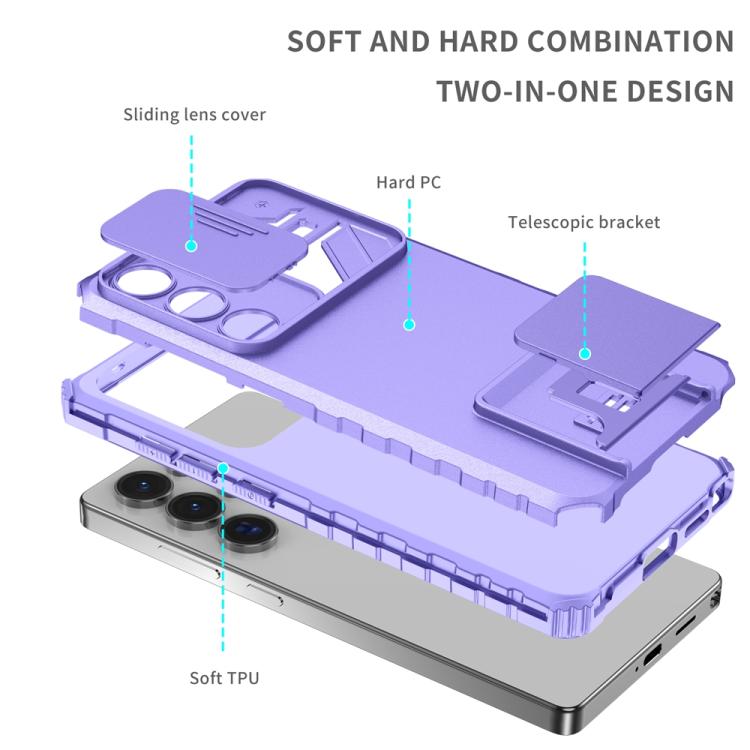 For Samsung Galaxy S25 Ultra 5G Stereoscopic Holder Sliding Camshield Phone Case(Purple) - Galaxy S25 Ultra 5G Cases by buy2fix | Online Shopping UK | buy2fix