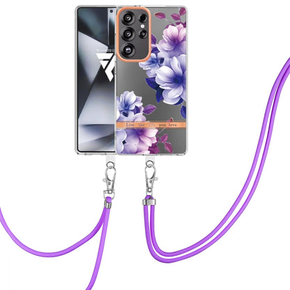 For Samsung Galaxy S25 Ultra 5G Flowers and Plants Series IMD TPU Phone Case with Lanyard(Purple Begonia) - Galaxy S25 Ultra 5G Cases by buy2fix | Online Shopping UK | buy2fix