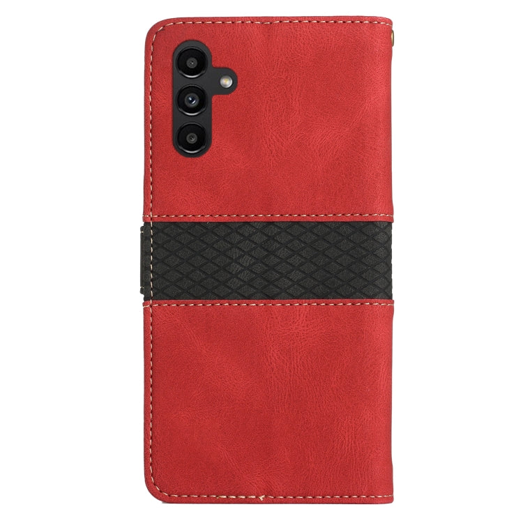 For Samsung Galaxy S25 5G Grid Stitching Leather Phone Case with Lanyard(Red) - Galaxy S25 5G Cases by buy2fix | Online Shopping UK | buy2fix