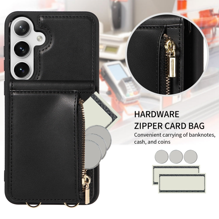 For Samsung Galaxy S25+ 5G Crossbody Lanyard Zipper Wallet Leather Phone Case(Black) - Galaxy S25+ 5G Cases by buy2fix | Online Shopping UK | buy2fix