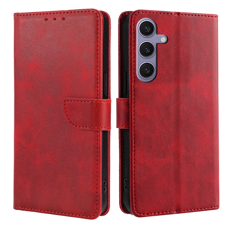 For Samsung Galaxy S25+ 5G Calf Texture Buckle Flip Leather Phone Case(Red) - Galaxy S25+ 5G Cases by buy2fix | Online Shopping UK | buy2fix