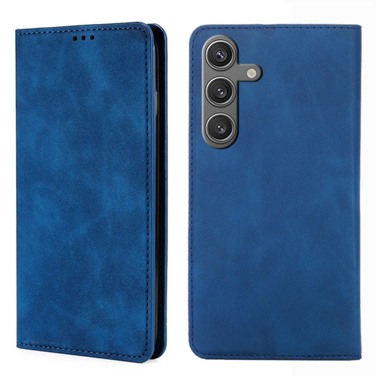 For Samsung Galaxy S25 5G Skin Feel Magnetic Leather Phone Case(Blue) - Galaxy S25 5G Cases by buy2fix | Online Shopping UK | buy2fix