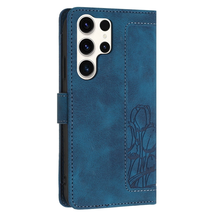 For Samsung Galaxy S25 Ultra 5G Tulips Embossed Leather Phone Case with Lanyard(Blue) - Galaxy S25 Ultra 5G Cases by buy2fix | Online Shopping UK | buy2fix