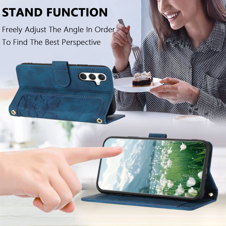 For Samsung Galaxy S25+ 5G Tulips Embossed Leather Phone Case with Lanyard(Blue) - Galaxy S25+ 5G Cases by buy2fix | Online Shopping UK | buy2fix