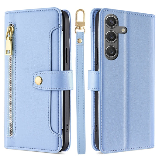 For Samsung Galaxy S25 5G Sheep Texture Cross-body Zipper Wallet Leather Phone Case(Blue) - Galaxy S25 5G Cases by buy2fix | Online Shopping UK | buy2fix