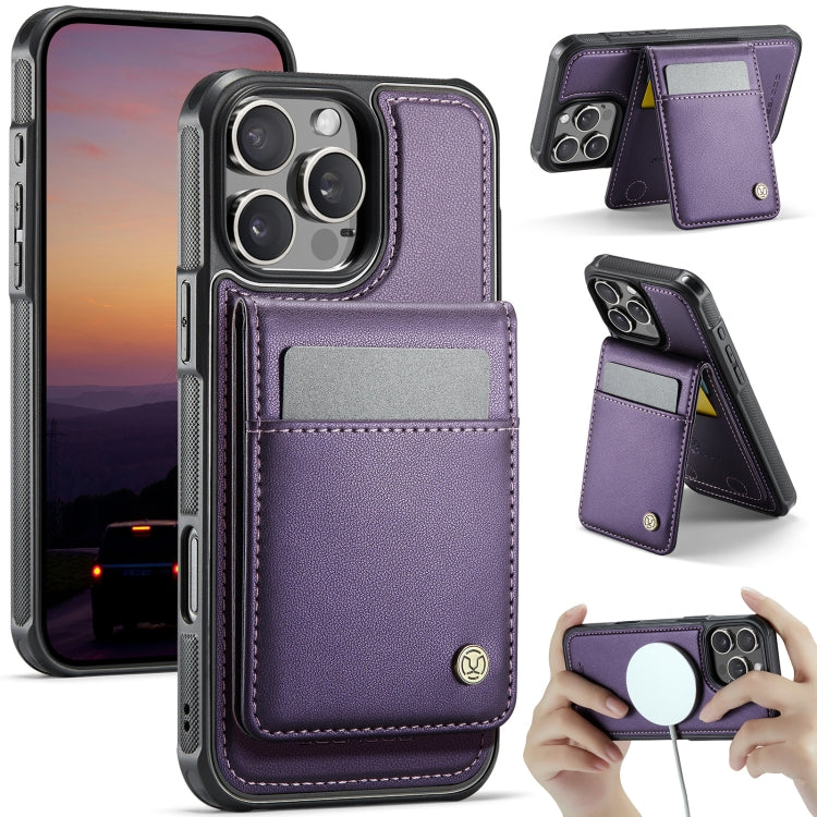 For iPhone 16 Pro Max JEEHOOD J06 British Style RFID MagSafe Card Bag PU Phone Case(Purple) - iPhone 16 Pro Max Cases by JEEHOOD | Online Shopping UK | buy2fix