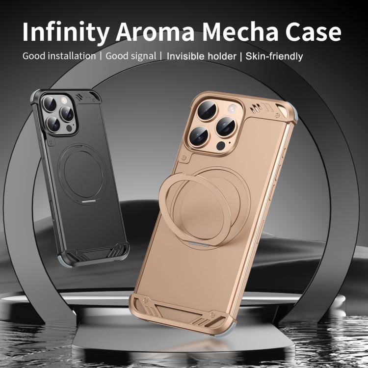 For iPhone 16 Plus R-JUST RJ63-1 Frameless Aroma Mecha MagSafe Holder Phone Case(Titanium) - iPhone 16 Plus Cases by R-JUST | Online Shopping UK | buy2fix