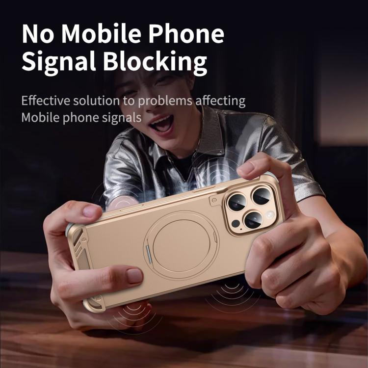 For iPhone 16 R-JUST RJ63-1 Frameless Aroma Mecha MagSafe Holder Phone Case(Desert Gold) - iPhone 16 Cases by R-JUST | Online Shopping UK | buy2fix