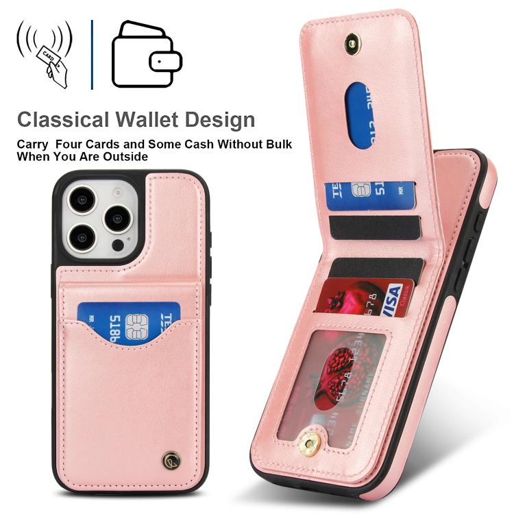 For iPhone 16 Pro Max AwQuer Vertical Flip Card Bag Holder Leather Phone Case(Rose Gold) - iPhone 16 Pro Max Cases by Awquer | Online Shopping UK | buy2fix