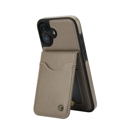 For iPhone 16 Plus AwQuer Vertical Flip Card Bag Holder Leather Phone Case(Grey) - iPhone 16 Plus Cases by Awquer | Online Shopping UK | buy2fix