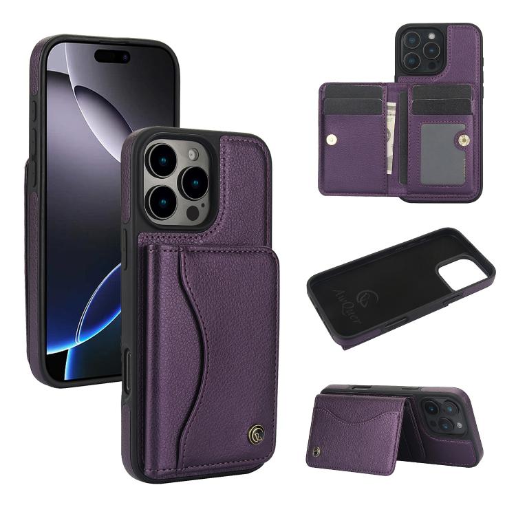 For iPhone 16 Pro Max AwQuer Horizontal Flip Card Bag Holder Leather Phone Case(Dark Purple) - iPhone 16 Pro Max Cases by Awquer | Online Shopping UK | buy2fix