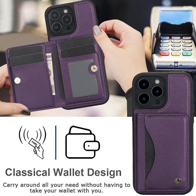 For iPhone 16 Pro AwQuer Horizontal Flip Card Bag Holder Leather Phone Case(Dark Purple) - iPhone 16 Pro Cases by Awquer | Online Shopping UK | buy2fix