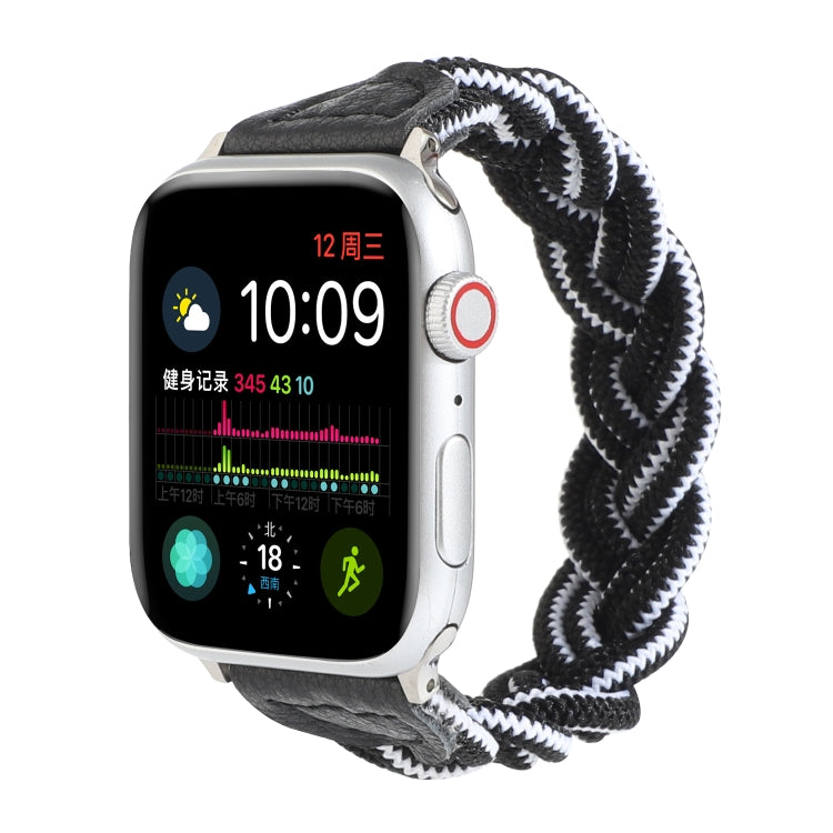 Elastic Woven Watch Band For Apple Watch Ultra 49mm&Watch Ultra 2 49mm / Series 9&8&7 45mm / SE 3&SE 2&6&SE&5&4 44mm / 3&2&1 42mm, Length:130mm(Black White) - Watch Bands by buy2fix | Online Shopping UK | buy2fix