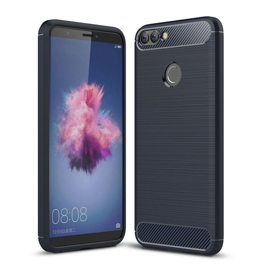 For Huawei  P smart / Enjoy 7S Brushed Texture Carbon Fiber Shockproof TPU Protective Back Case (Navy Blue) - Huawei Cases by buy2fix | Online Shopping UK | buy2fix