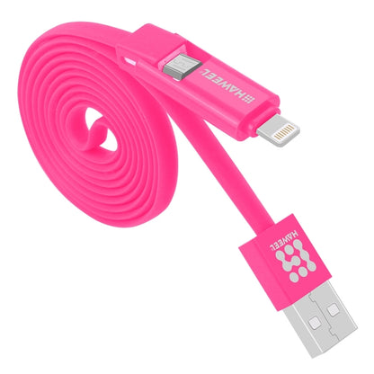 HAWEEL 1m 2 in 1 Micro USB & 8 Pin to USB Data Sync Charge Cable(Magenta) - Multifunction Cable by buy2fix | Online Shopping UK | buy2fix