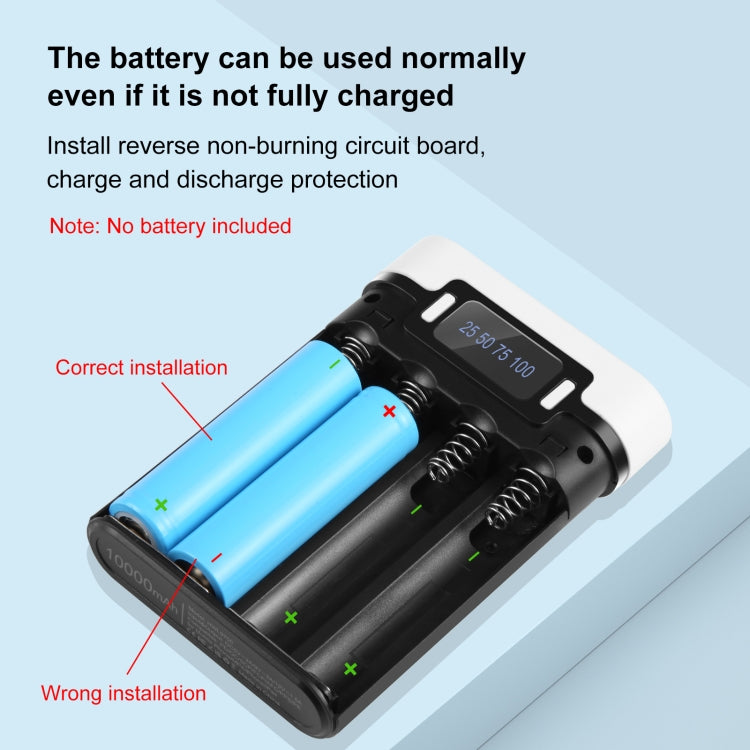 HAWEEL DIY 4x 18650 Battery (Not Included) 10000mAh Dual-way QC Charger Power Bank Shell Box with 2x USB Output & Display, Support PD / QC / SCP / FCP / AFC / PPS / PE (White) - Power Bank Box by HAWEEL | Online Shopping UK | buy2fix